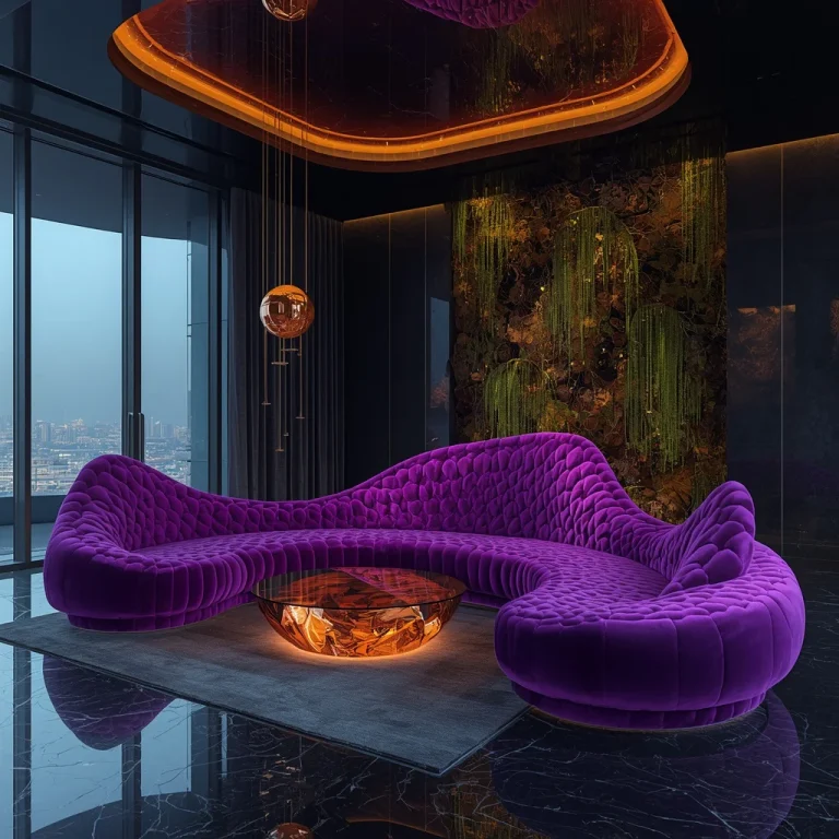 Billionaire Bio-Punk Living Room with Furniture Grown from Bioluminescent Velvet Fungi | stylish prompt — AI image prompt