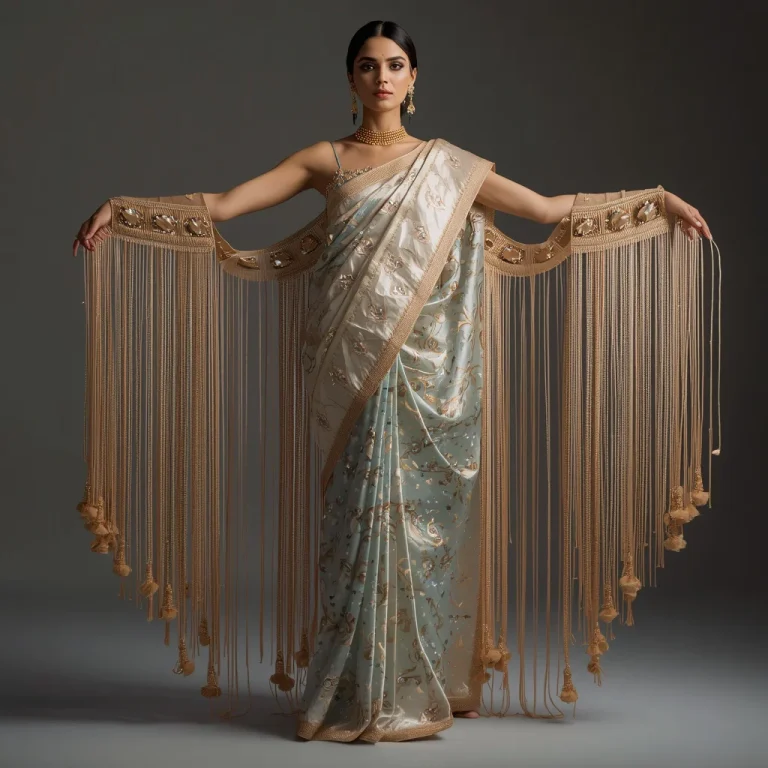 Festival Luxury Bookmark Saree with Vertical Decorative Panels | chatgpt photo editing prompts for girl — AI image prompt