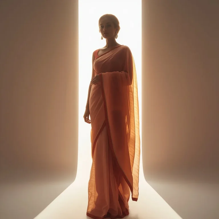 Festive Pastel Saree Extreme Backlight Silhouette Rim Glow Luxury Fashion Editorial Scene | traditional saree prompt for girl in english — AI image prompt