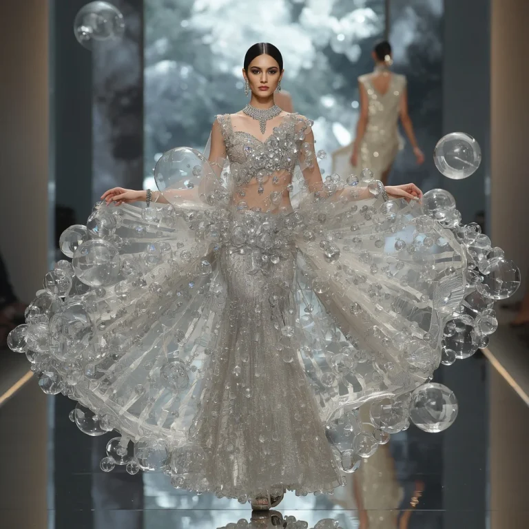 Floating Crystal Bubble Saree with Transparent Luxury Sphere Construction | traditional prompt for gemini ai girl — AI image prompt