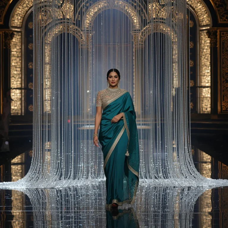 Floating Crystal Curtain Saree with Luxury Festival Stage Entrance | new trending prompt chatgpt — AI image prompt