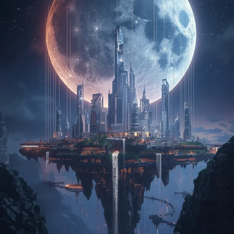 Floating Luxury City Suspended Under Giant Crystal Moon Prompt | South Indian Traditional Prompt — AI image prompt