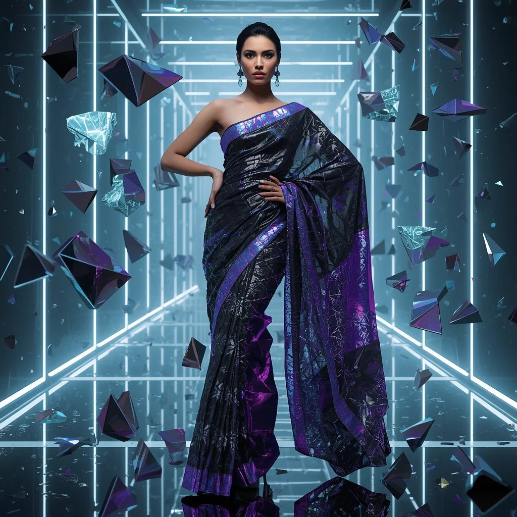Fractal Mirror Collapse Saree with Multiverse Shard Rupture Corridor | prompt for gemini girl in saree instagram in english — AI image prompt