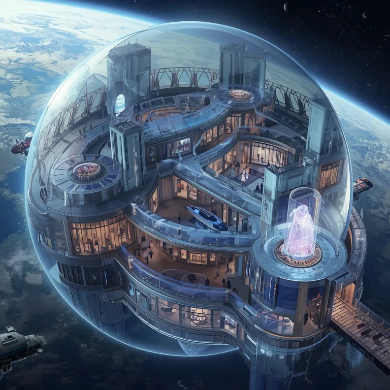 Futuristic Luxury Mall Orbiting A Crystal Planet | AI photo prompt, trending Instagram — AI image prompt