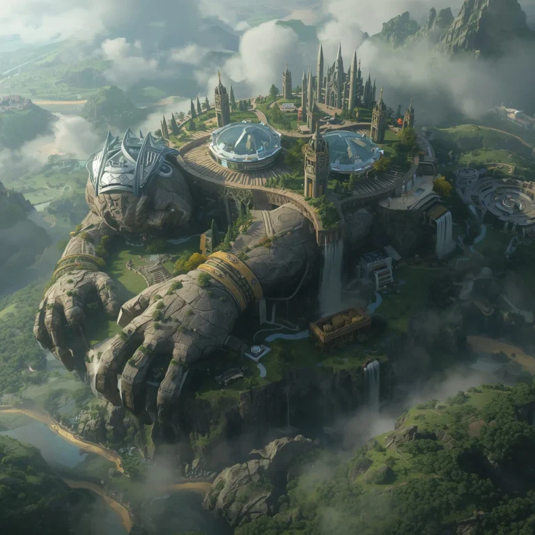 Giant Luxury Kingdom Built Around Sleeping Stone Titan Prompt | stylish prompt — AI image prompt