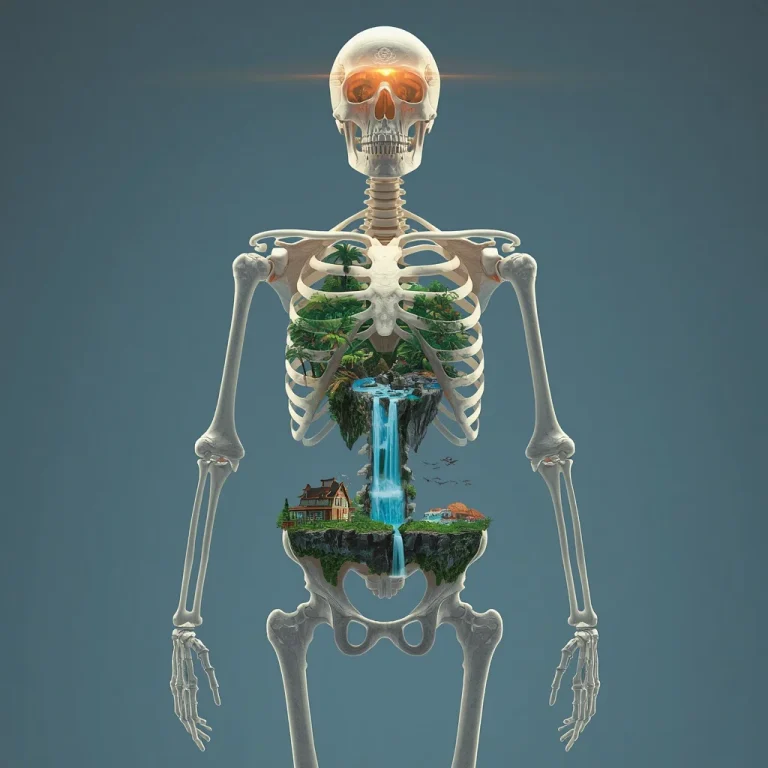 Human Skeleton Filled With Tiny Luxury Worlds Prompt | AI image prompt examples — AI image prompt