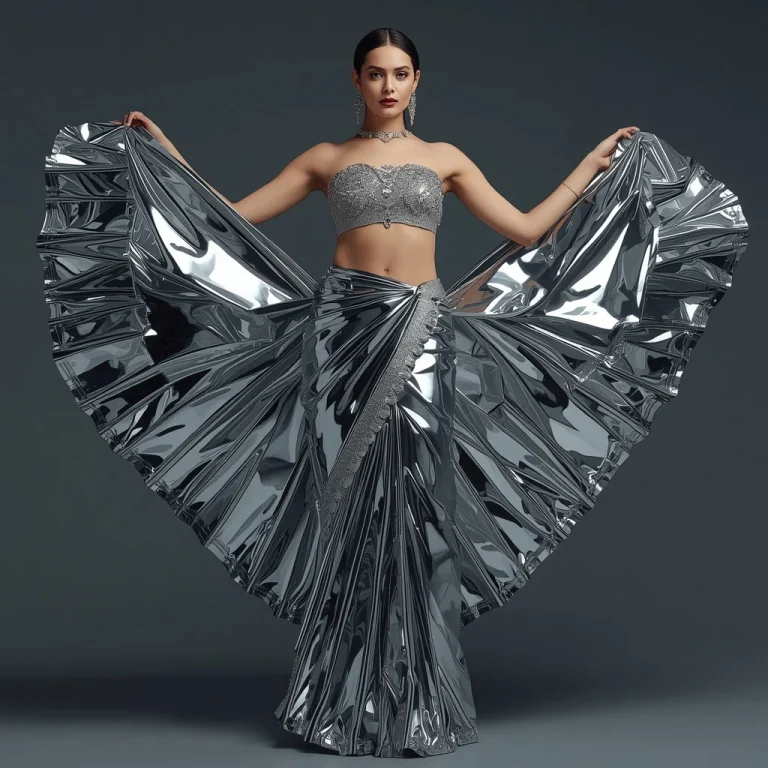 Liquid Mercury Saree with Reflective Molten Metal Draping | saree ai prompt — AI image prompt