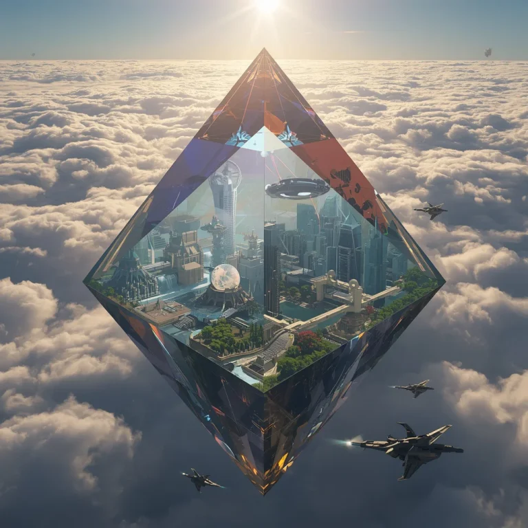 Luxury Civilization Hidden Inside Giant Floating Prism Pyramid Prompt | instagram prompt for traditional look — AI image prompt