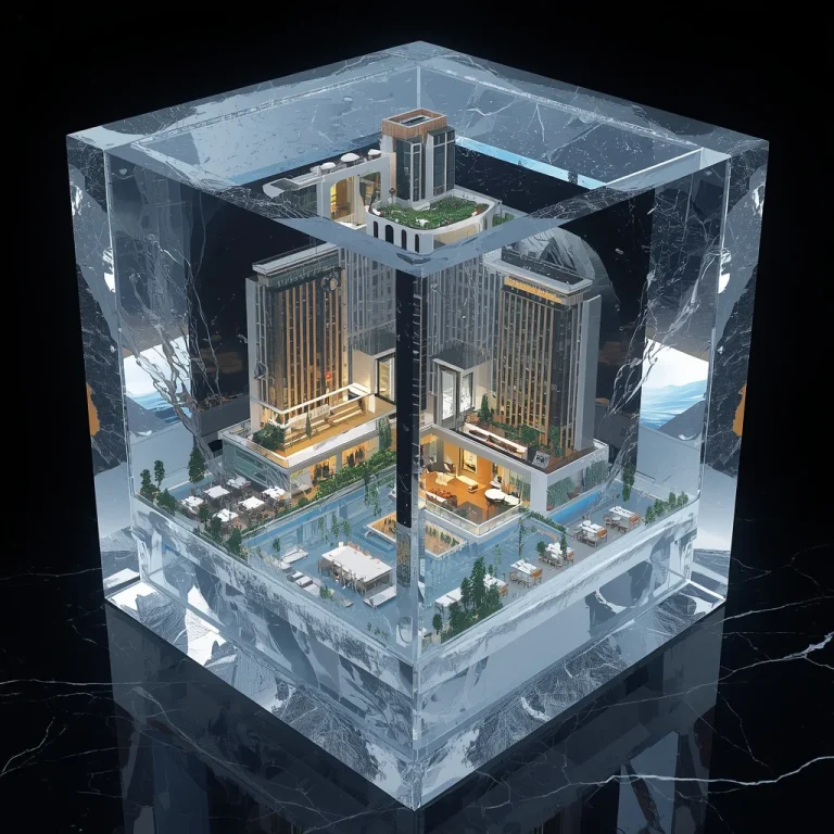 Luxury Hotel Hidden Inside Giant Crystal Ice Cube Prompt | Image prompt text — AI image prompt