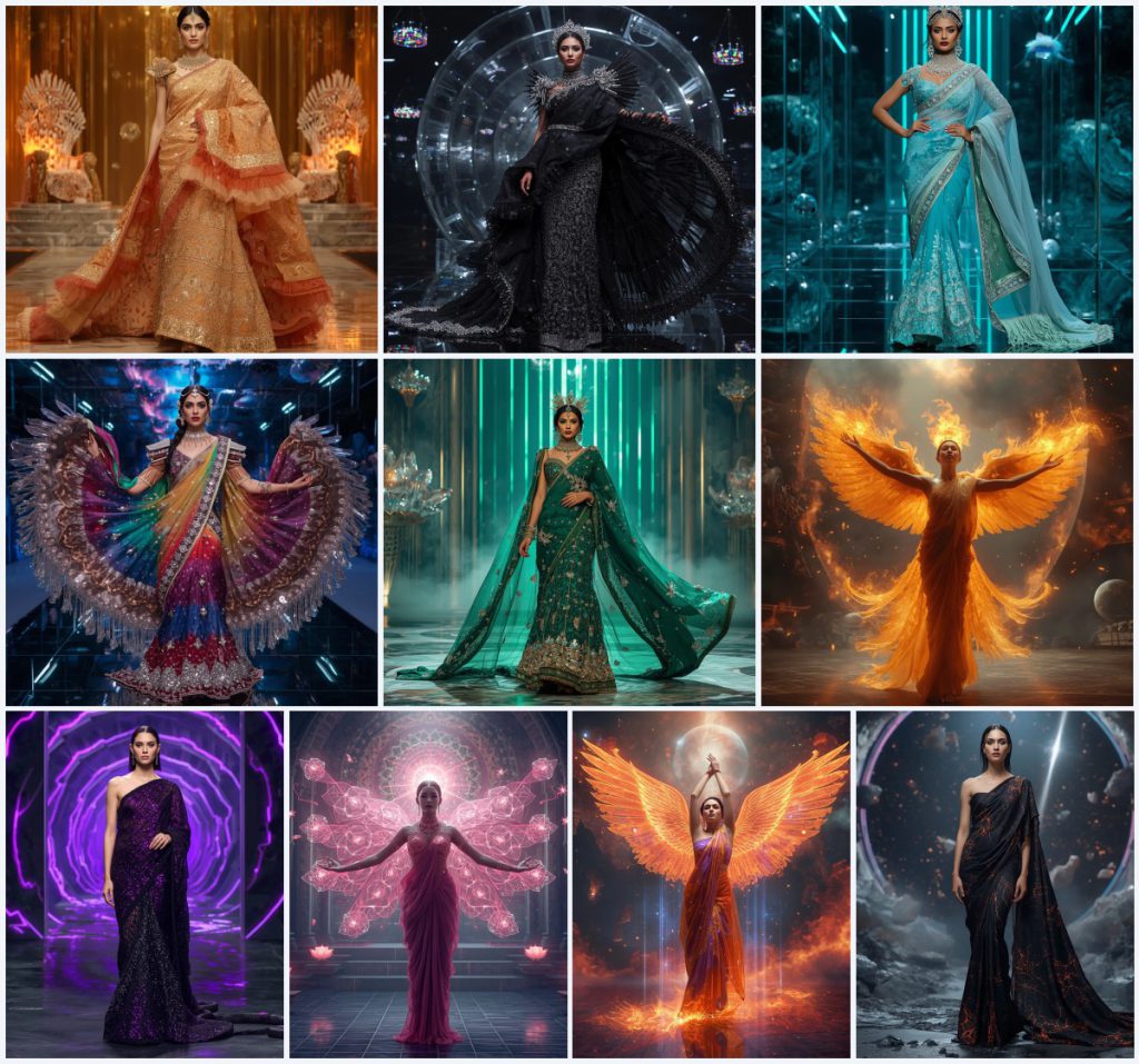 Modern Digital Print Saree AI Prompts for Contemporary Storytelling | instagram prompt for girls in saree — AI image prompt