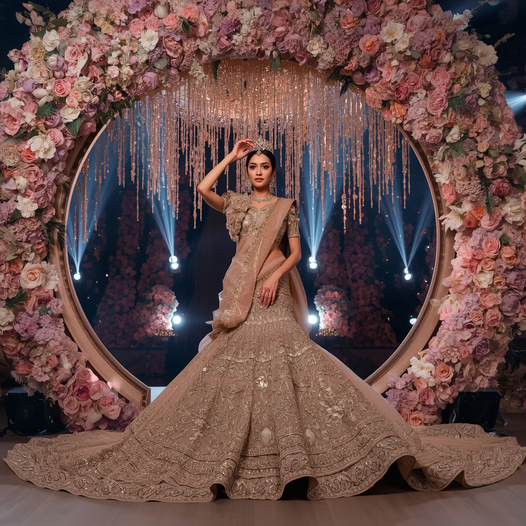 Royal Festival Saree with Giant Decorative Archway of Flowers | prompt for gemini ai girl style trending instagram link — AI image prompt