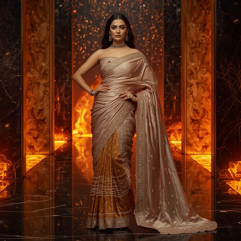 Ultra Luxury Meteor Shower Saree Look with Cosmic Fire Palace Background | saree selfie ai prompt — AI image prompt