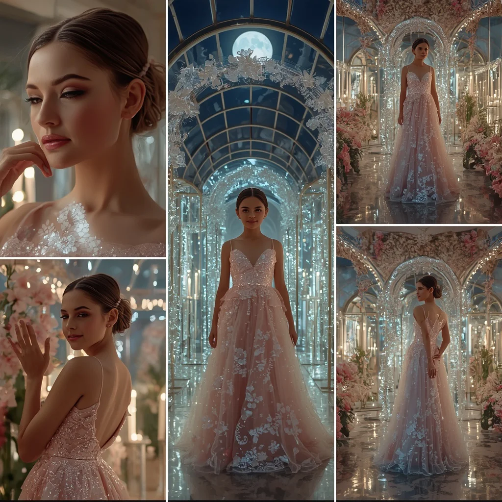 A Cinematic Couture Collage of High Fashion Evening Wear — AI image prompt