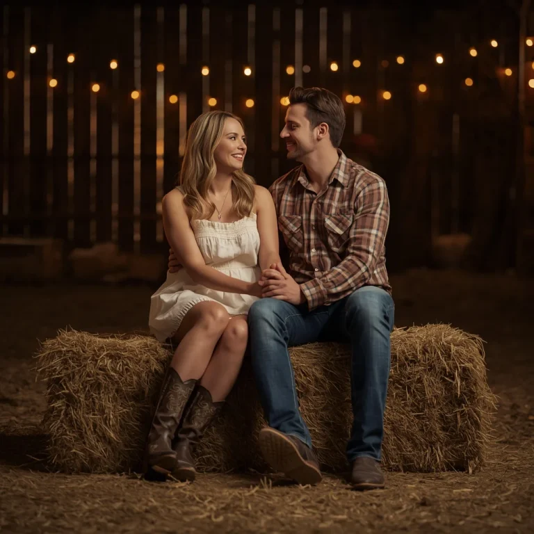 Country Love Song: Romantic Couple in Rustic Western — AI image prompt