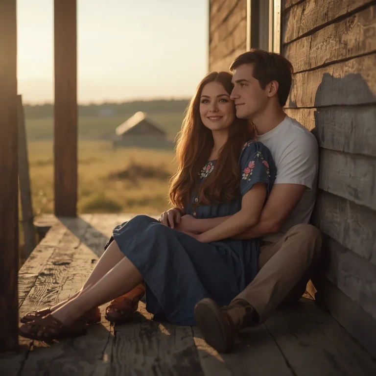 Dreamy Couple’s Tender Moment on a Rustic Porch — AI image prompt