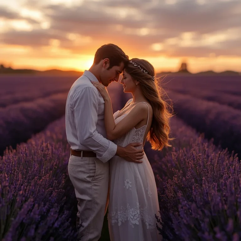Enchanting Couple’s Embrace in a Lavender Field — AI image prompt