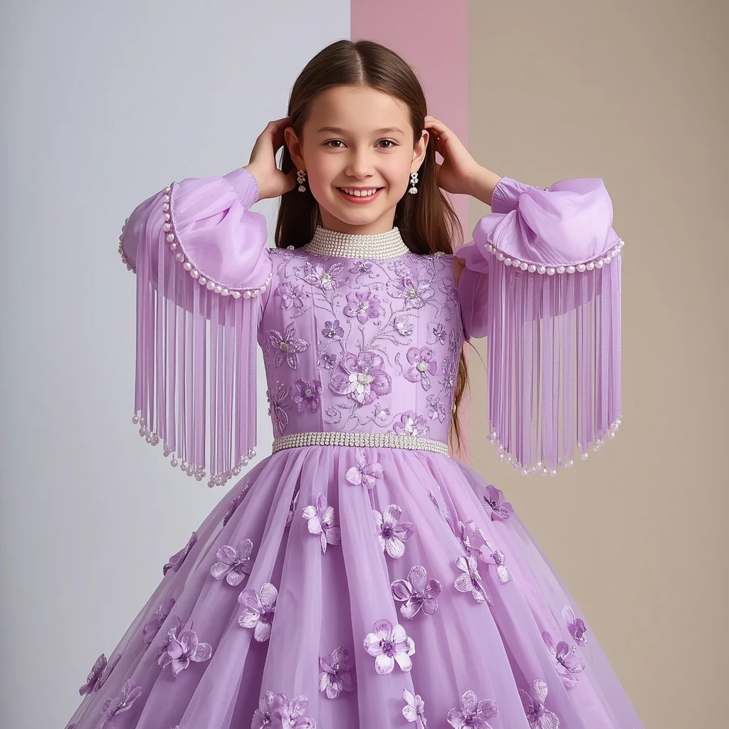 High Definition Photography of Lavender Festive Evening Gown Outfit Style — AI image prompt