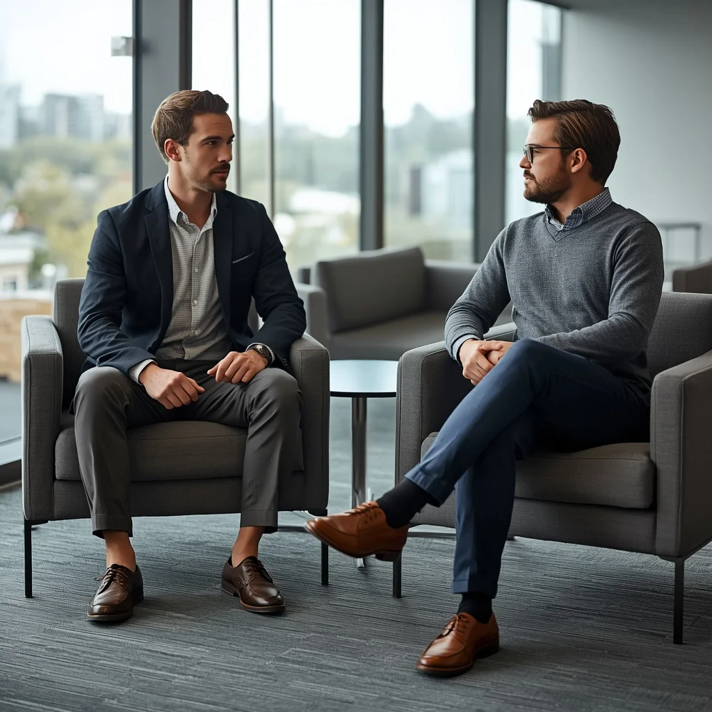 Men in Business Casual Attire Having a Discussion — AI image prompt
